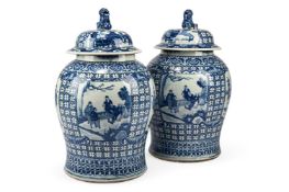 A LARGE PAIR OF CHINESE BLUE AND WHITE VASES AND COVERS, LATE 19TH CENTURY