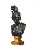 A FRENCH GILT AND PATINATED BRONZE FEMALE MYTHOLOGICAL BUST, 19TH CENTURY
