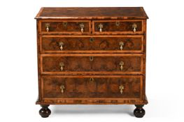 A WILLIAM & MARY OLIVEWOOD OYSTER VENEERED, LABURNUM AND WALNUT CHEST OF DRAWERS, CIRCA 1690