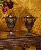 A PAIR OF TOLE PEINTE CHESTNUT URNS, CIRCA 1830