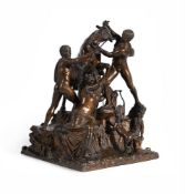 AFTER THE ANTIQUE, A GILT BRONZE GROUP OF THE FARNESE BULL,19TH CENTURY