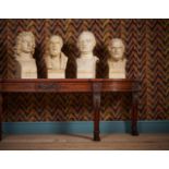 A SET OF FOUR LARGE TERRACOTTA LIBRARY BUSTS OF HIPPOCRATES, HOMER, VIRGIL AND CICERO