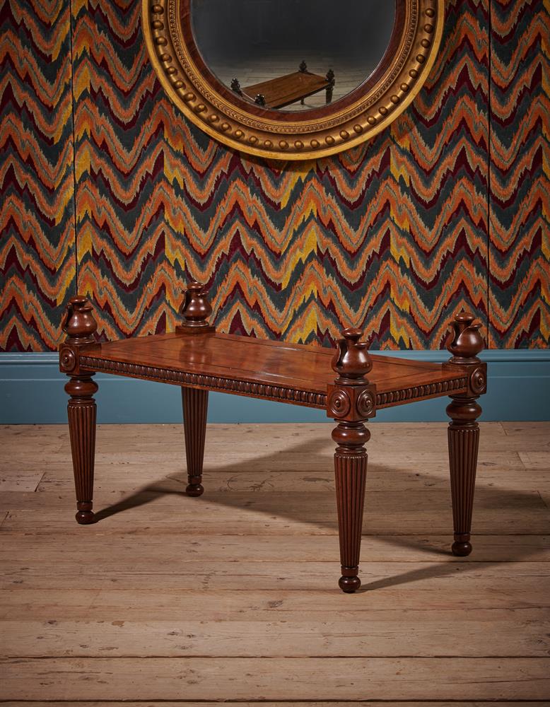 A FINE REGENCY MAHOGANY HALL BENCH, ATTRIBUTED TO GEORGE BULLOCK, CIRCA 1815