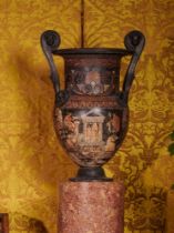 AFTER THE ANTIQUE, A LARGE RED FIGURE VOLUTE KRATER URN, PROBABLY ITALIAN, 19TH OR 20TH CENTURY