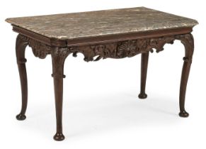 A LOUIS XV CARVED CHESTNUT AND WALNUT CONSOLE OR SIDE TABLE, CIRCA 1750