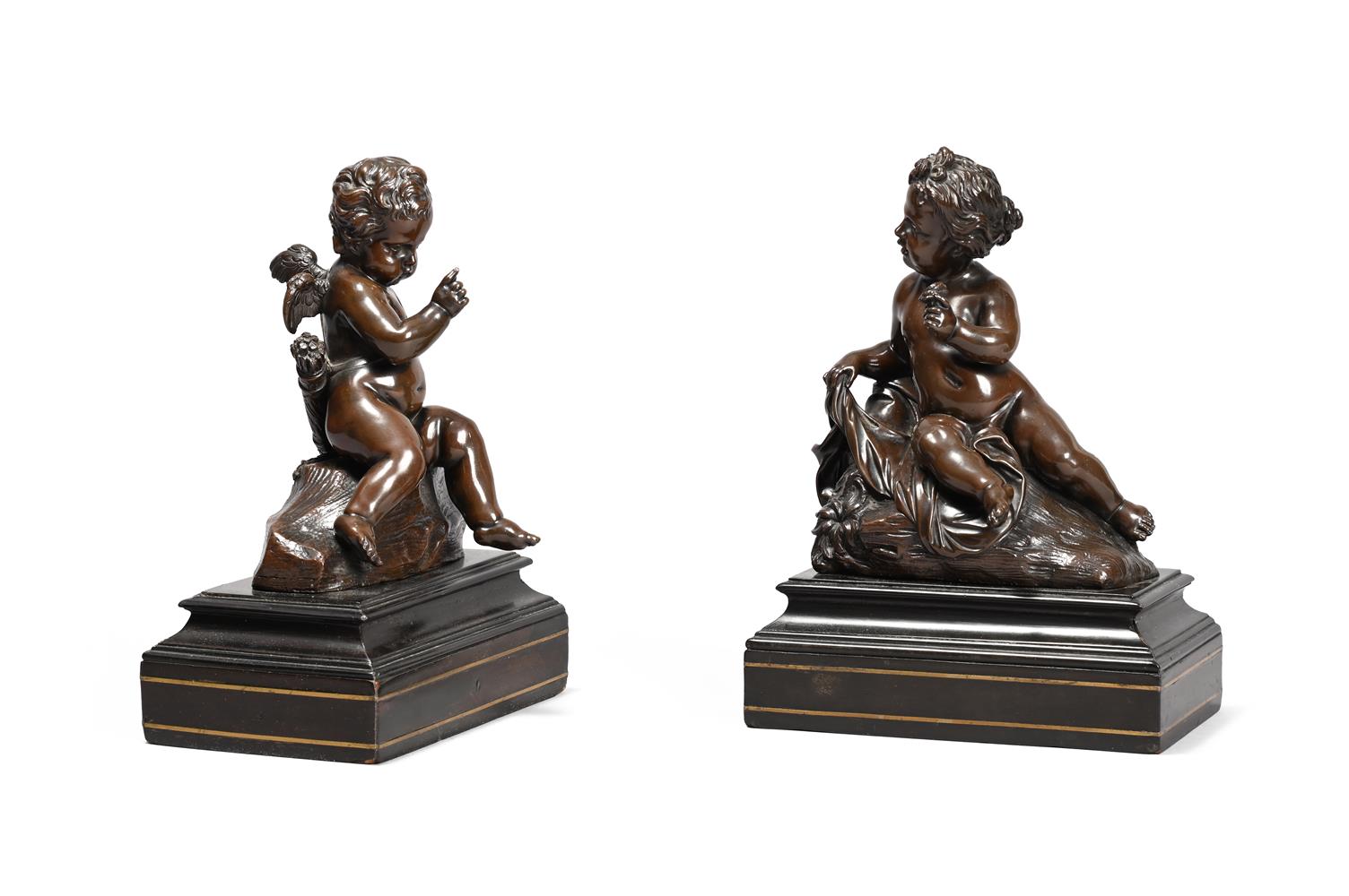 AFTER FILIPPO DELLA VALLE (1698-1768), A PAIR OF BRONZE FIGURES OF THE INFANTS CUPID AND PSYCHE