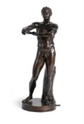 AFTER THE ANTIQUE, A BRONZE FIGURE OF APOXYOMENOS, CAST BY A. RÖHRICH, CIRCA 1840