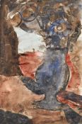 λ PIOTR POTWOROWSKI (POLISH 1899-1962), INTERIOR WITH STILL LIFE AND BLUE VASE