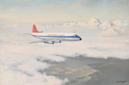 λ DAVID SHEPHERD (BRITISH 1931-2017), HUNTING-CLAN AIR TRANSPORT VICKERS VISCOUNT IN FLIGHT