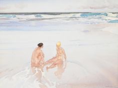 λ SIR WILLIAM RUSSELL FLINT (BRITISH 1880-1969), TWO NUDE FIGURES SITTING ON A BEACH