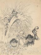 λ GILBERT SPENCER (BRITISH 1892-1979), POLLARDING A WILLOW WITH GIRLS GATHERING FLOWERS BENEATH