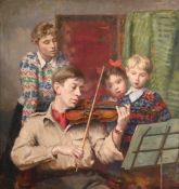 λ ANTHONY DEVAS (BRITISH 1911-1958)LAURIE LEE PLAYING THE VIOLIN IN THE ARTIST'S HOUSEOil on canvas