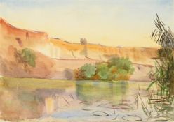 EMILY SARGENT (AMERICAN 1857-1936), LOOKING ACROSS THE WATER TOWARDS A CLIFF