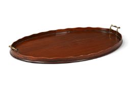 A GEORGE III MAHOGANY OVAL GALLERY TRAY, FIRST QUARTER 19TH CENTURY