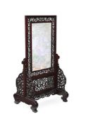 A CHINESE HARDWOOD AND JADEITE INLAID TABLE SCREEN, PROBABLY LAST HALF 20TH CENTURY