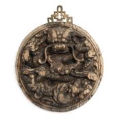 A CHINESE CARVED AND LACQUERED WOOD DRAGON HANGING PANEL, LATE 19TH CENTURY
