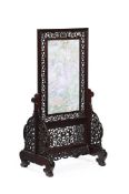 A CHINESE HARDWOOD AND JADEITE INLAID TABLE SCREEN, PROBABLY LAST HALF 20TH CENTURY