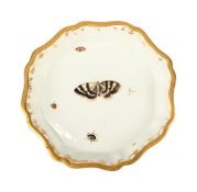 A MEISSEN TEAPOT STAND PAINTED WITH A MOTH AND OTHER INSECTS, CIRCA 1740-45
