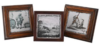 A GROUP OF THREE SADLER AND GREEN DELFT BLACK TRANSFER PRINTED TILES, LIVERPOOL, CIRCA 1770