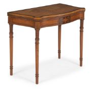 Y A SATINWOOD AND MARQUETRY SERPENTINE CARD TABLE, LAST QUARTER 19TH CENTURY