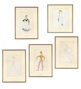 λ DORIS CLARE ZINKEISEN (1898-1991), FOUR COSTUME DESIGNS, TOGETHER WITH ANOTHER SIMILAR