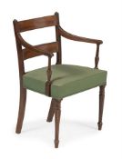 Y A GEORGE III MAHOGANY AND SATINWOOD BANDED ARMCHAIR, CIRCA 1800