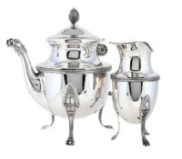 AN ITALIAN SILVER TEA POT AND MILK JUG