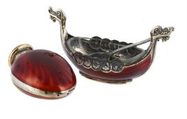 A NORWEGIAN SILVER AND ENAMEL SALT AND A PEPPERETTE