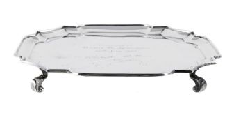 A SILVER SHAPED SQUARE SALVER