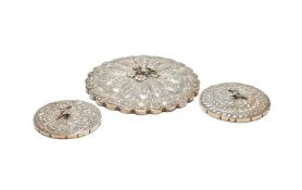 THREE EGPTIAN SILVER MOUNTED MIRRORS