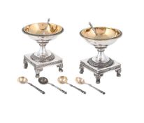 A PAIR OF FRENCH SILVER PEDESTAL SALTS