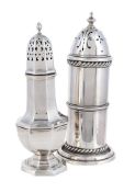 A SILVER OCTAGONAL SUGAR CASTER AND AN ELECTRO-PLATED SUGAR CASTER
