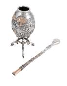 AN ARGENTINIAN SILVER BOMBILLA STRAW AND YERBA MATE GOURD