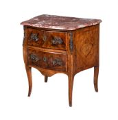 Y A TULIPWOOD, WALNUT, ORMOLU MOUNTED AND MARBLE-TOPPED PETIT COMMODE, FIRST QUARTER 18TH CENTURY