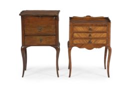 Y A KINGWOOD AND TULIPWOOD THREE DRAWER BEDSIDE OR PETIT COMMODE, ALONG WITH ANOTHER WALNUT EXAMPLE
