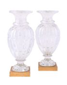 A PAIR OF CUT-GLASS GILT-METAL MOUNTED URNS, FRENCH, FIRST HALF 20TH CENTURY