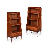 Y A PAIR OF MAHOGANY AND SATINWOOD INLAID 'WATERFALL' BOOKCASES, IN REGENCY STYLE, 20TH CENTURY