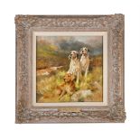 ARTHUR WARDLE (BRITISH 1864-1949), AN IRISH SETTER AND TWO ENGLISH SETTERS IN A HIGHLAND SETTING