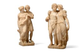 A PAIR OF CARVED ALABASTER GRAND TOUR FIGURE GROUPS, 19TH CENTURY