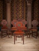 A SET OF SIX REGENCY MAHOGANY HALL CHAIRS, CIRCA 1820