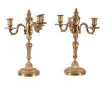 A PAIR OF LOUIS XV STYLE GILT-BRONZE AND MIXED METAL CANDELABRA, LATE 19TH CENTURY