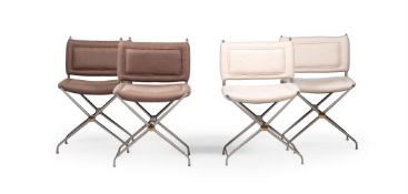STYLE OF MAISON JANSEN, TWO PAIRS OF X-FRAME CHAIRS, CIRCA 1970s
