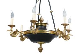 A PATINATED AND GILT SIX SCONCE HANGING CHANDELIER, IN NAPOLEON III STYLE, MODERN