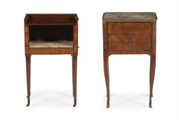 Y A LOUIS XVI MAHOGANY, TULIPWOOD AND KINGWOOD BEDSIDE TABLE, ALONG WITH A LOUIS XVI SIDE TABLE