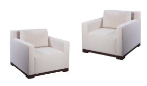 A PAIR OF CREAM UPHOLSTERED ARMCHAIRS, MODERN
