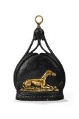 A VICTORIAN BRASS MOUNTED CAST IRON DOOR STOP OR DOOR PORTER, LATE 19TH CENTURY