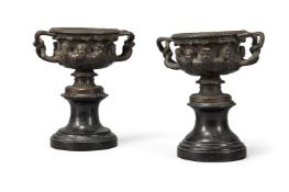 A PAIR OF PATINATED BRONZE GRAND TOUR WARWICK VASES, 19TH CENTURY