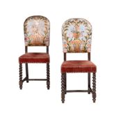 A PAIR OF OAK AND UPHOLSTERED SIDE CHAIRS, LAST QUARTER 19TH CENTURY