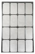 A LARGE 'MILL-WINDOW' WALL MIRROR WITH SILVERED IRON FRAME, 20TH CENTURY