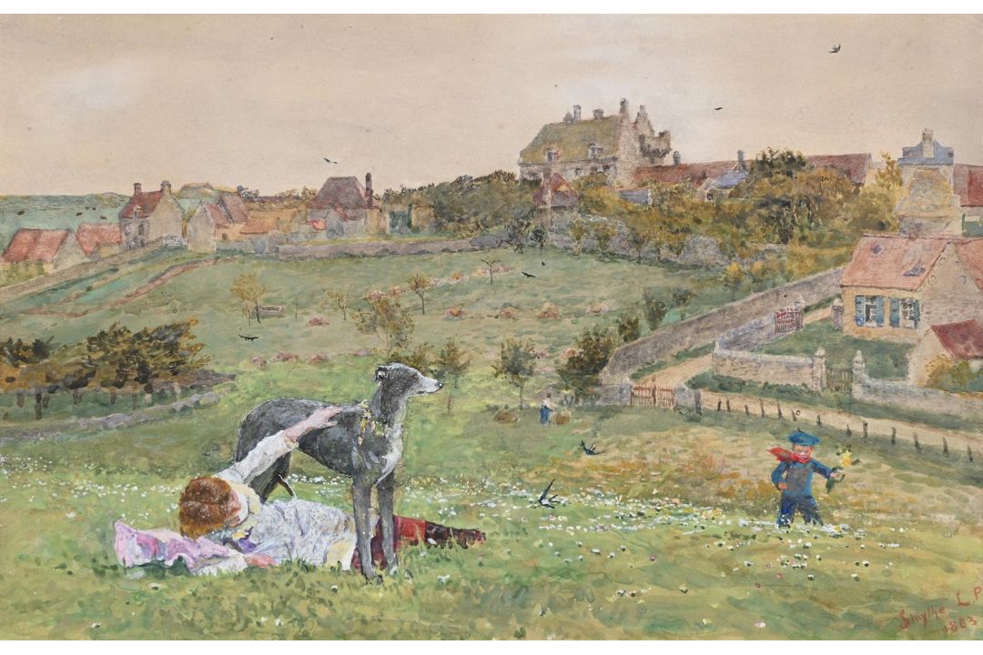 LIONEL PERCY SMYTHE (BRITISH 1839-1918), GIRL WITH A GREYHOUND - Image 2 of 3